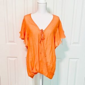 NWT Orange Flutter Sleeve Draped Blouse